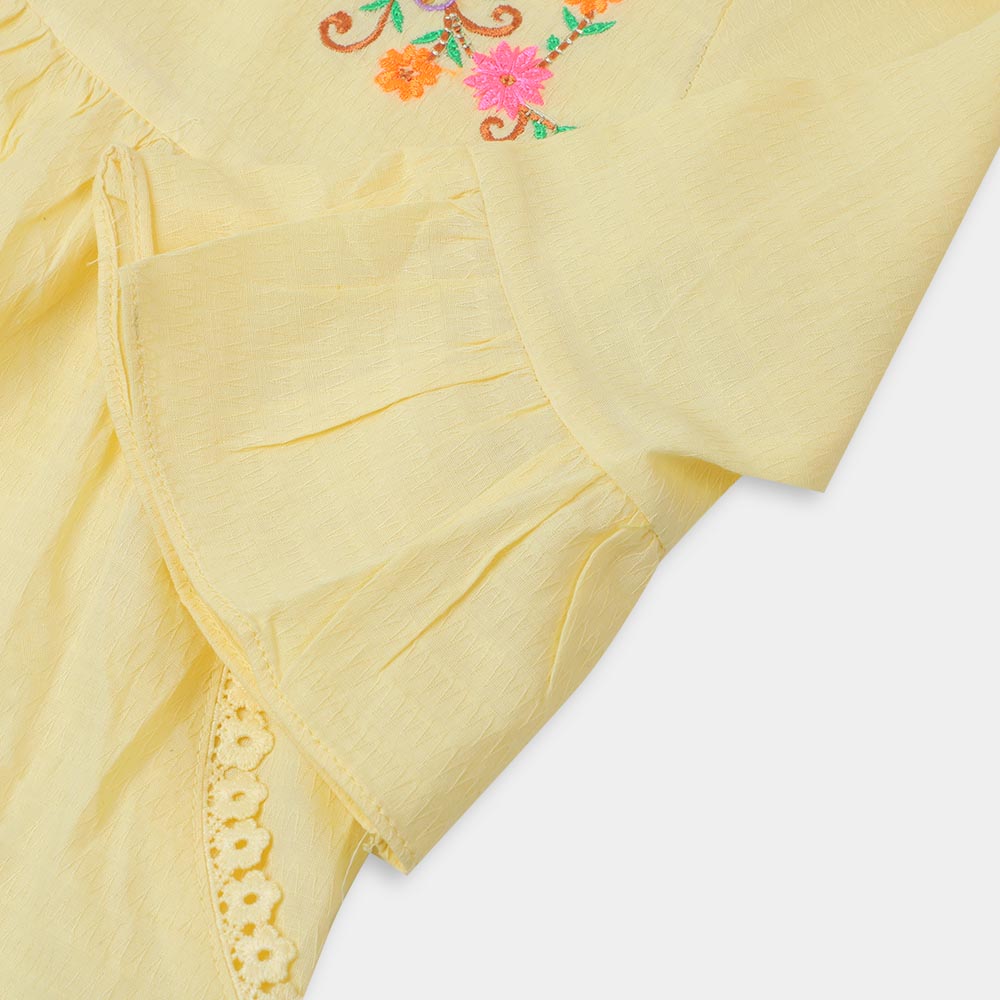 Girls Jacquard Embroidered Top Sequins Butterfly - Light Yellow