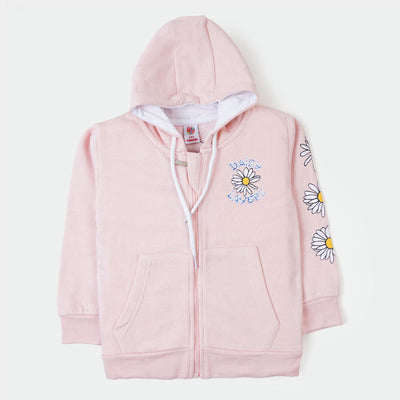 Girls Hooded Knitted Jacket Flower - Pink