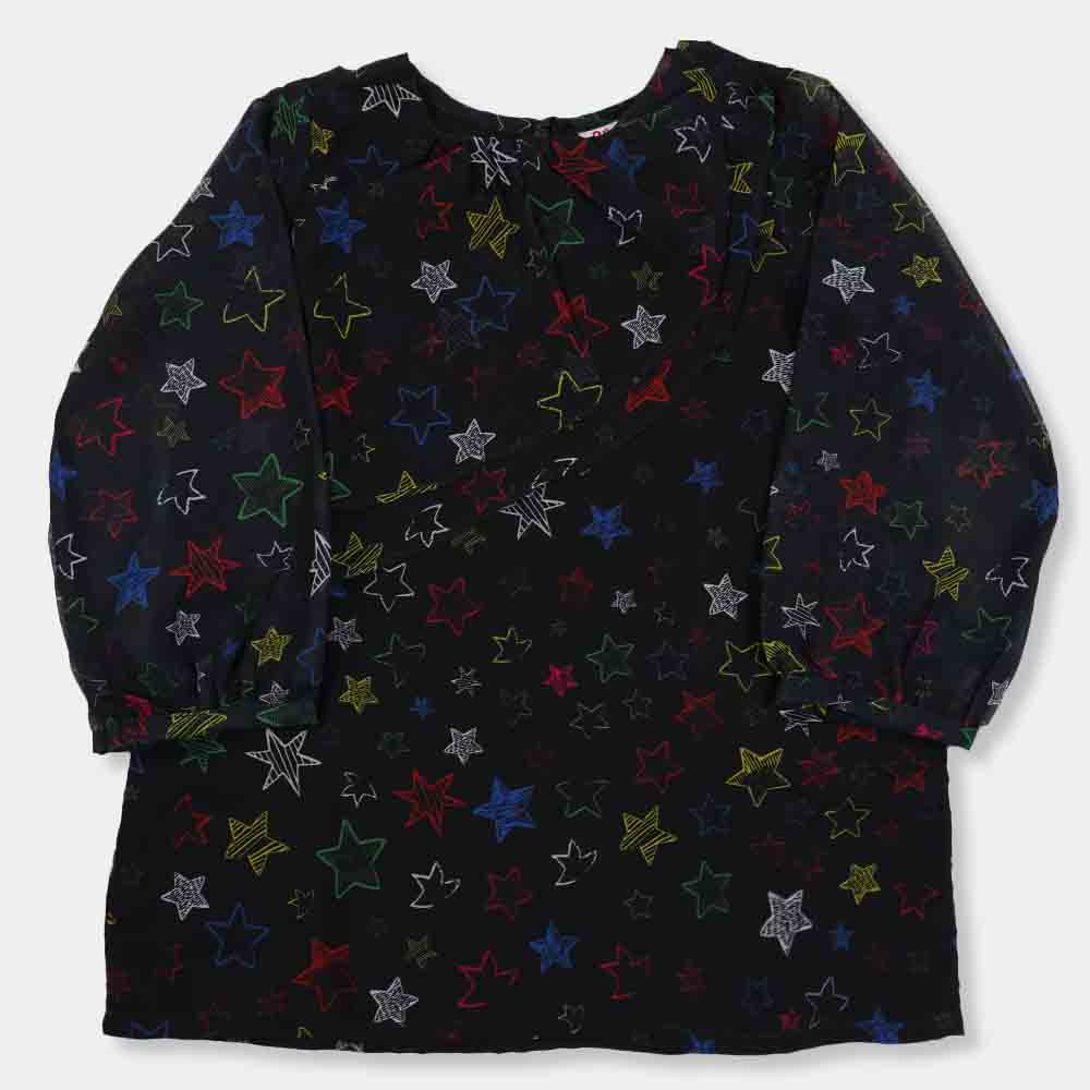 Girls Chiffon Casual Top Colorful Star - Black