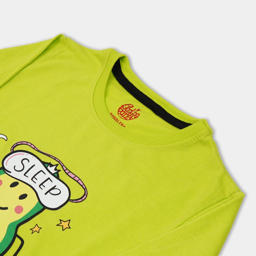 Girls Knitted Night Suit Good Night - Lime