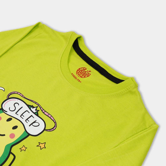Girls Knitted Night Suit Good Night - Lime