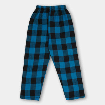 Girls Knitted Night Suit Do Not Disturb - Citrus/Blue Check