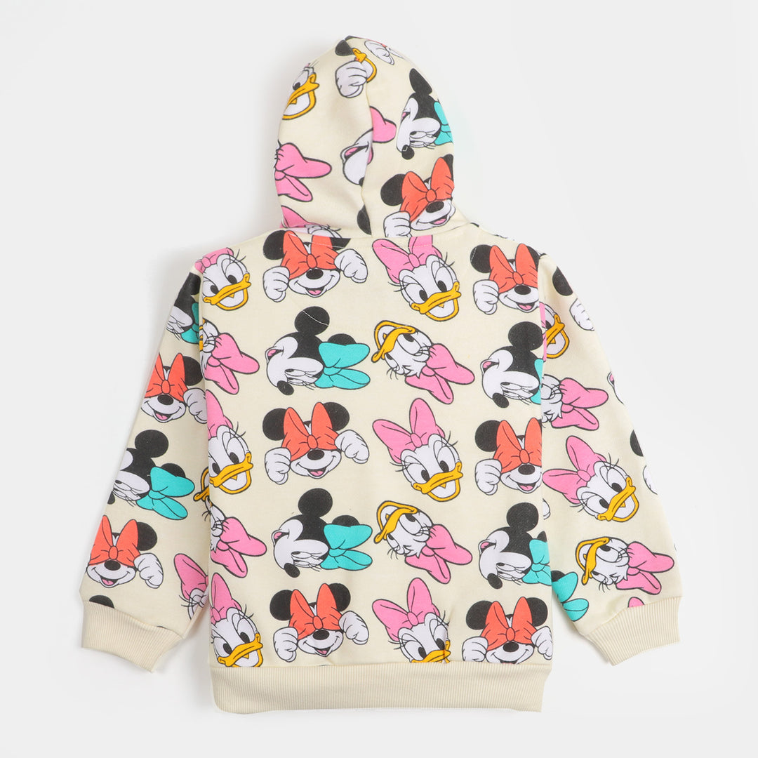 Girls Hooded Jacket Characters Printed - Cream