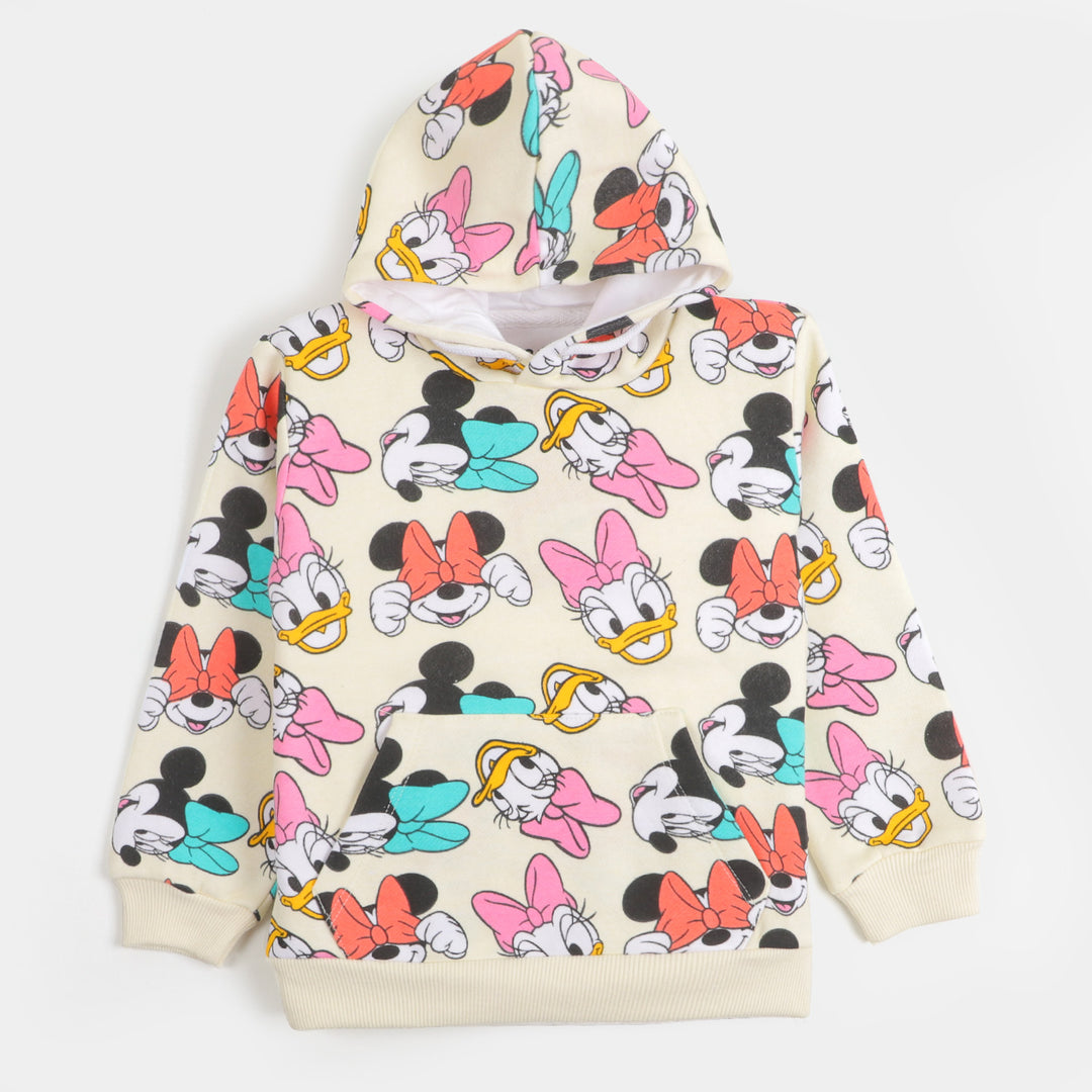 Girls Hooded Jacket Characters Printed - Cream