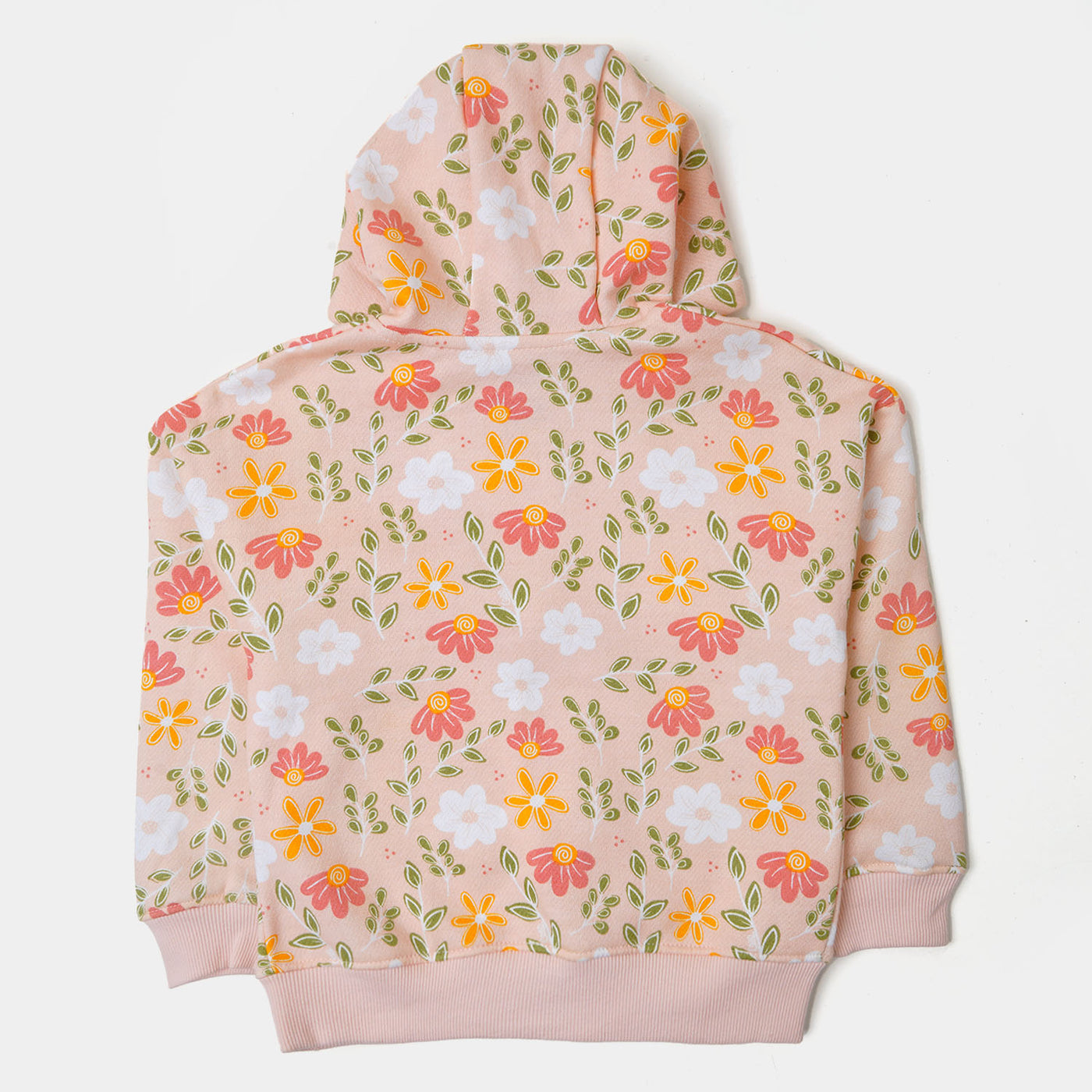 Girls Hooded Jacket Flower Printed - Peach