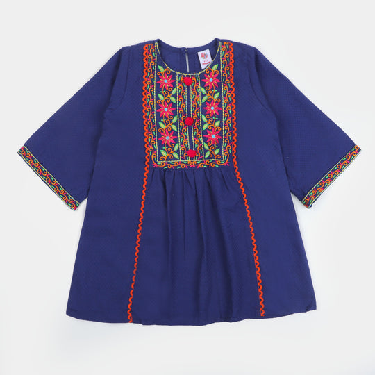 Girls Jacquard Embroidered Kurti Garden - NAVY