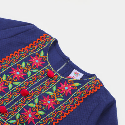Girls Jacquard Embroidered Kurti Garden - NAVY