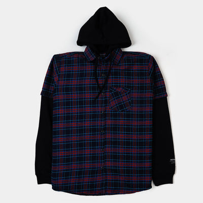 Boys Hoodie Shirt - Blue Check