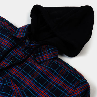 Boys Hoodie Shirt - Blue Check