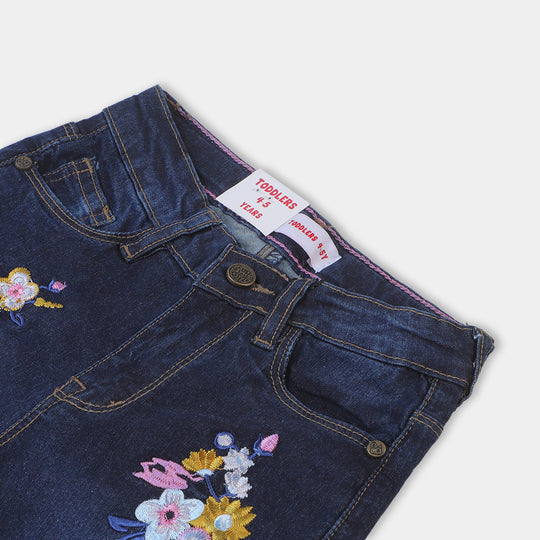 Girls Pant Denim Flower EMB - DARK BLUE