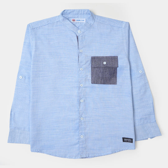 Boys Casual Shirt Patch Pocket - LIGHT BLUE