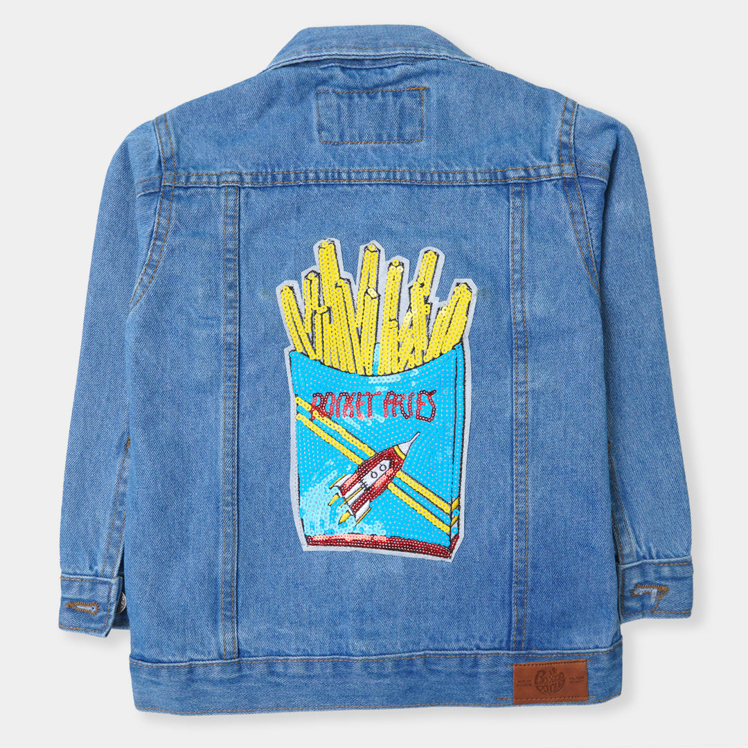 Boys Denim Jacket Mix Appliques - Ice Blue