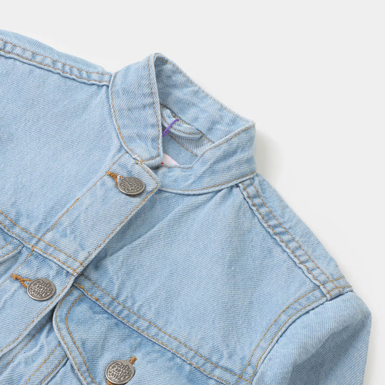 Girls Denim Jacket Mix Appliques - Ice Blue