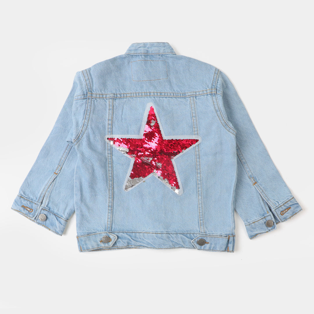 Girls Denim Jacket Mix Appliques - Ice Blue