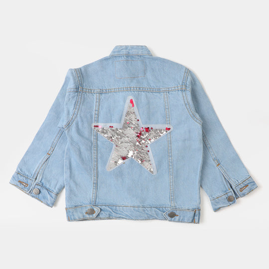 Girls Denim Jacket Mix Appliques - Ice Blue