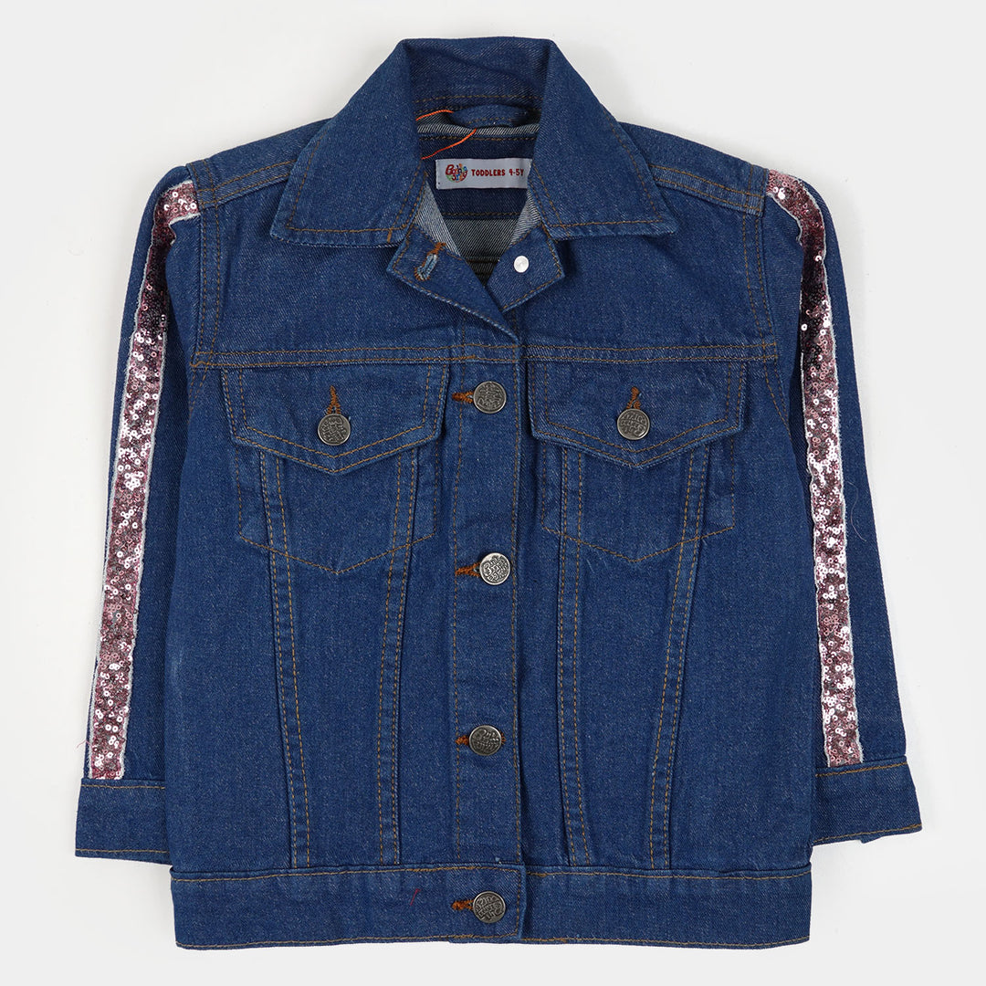 Girls Denim Jacket Sequins Tape - Mid Blue