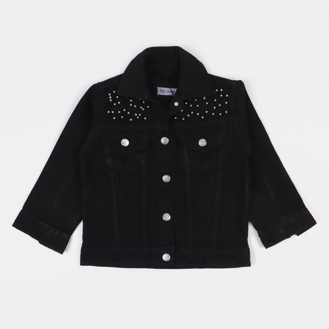 Girls Denim Jacket Metal-Pearls - BLACK