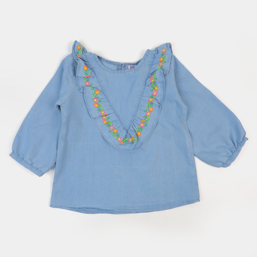 Girls Top Denim Emb - LIGHT BLUe