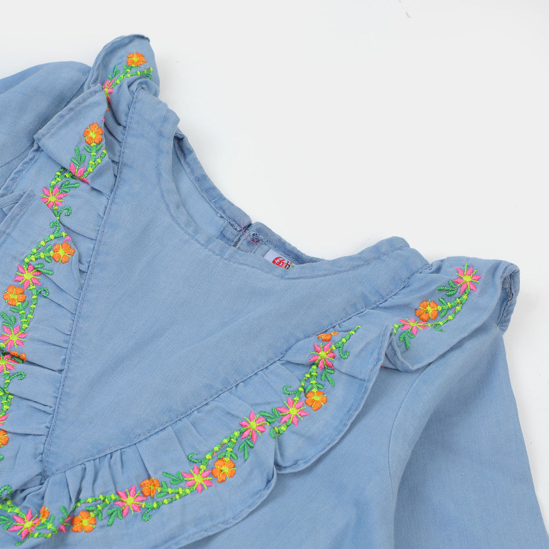 Girls Top Denim Emb - LIGHT BLUe