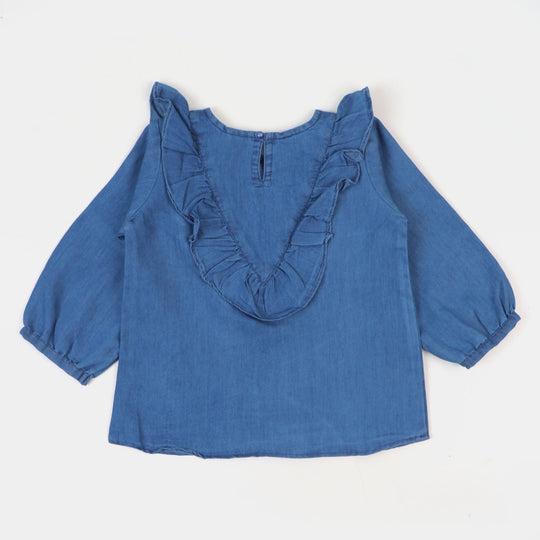 Girls Top Denim Emb - Mid Blue