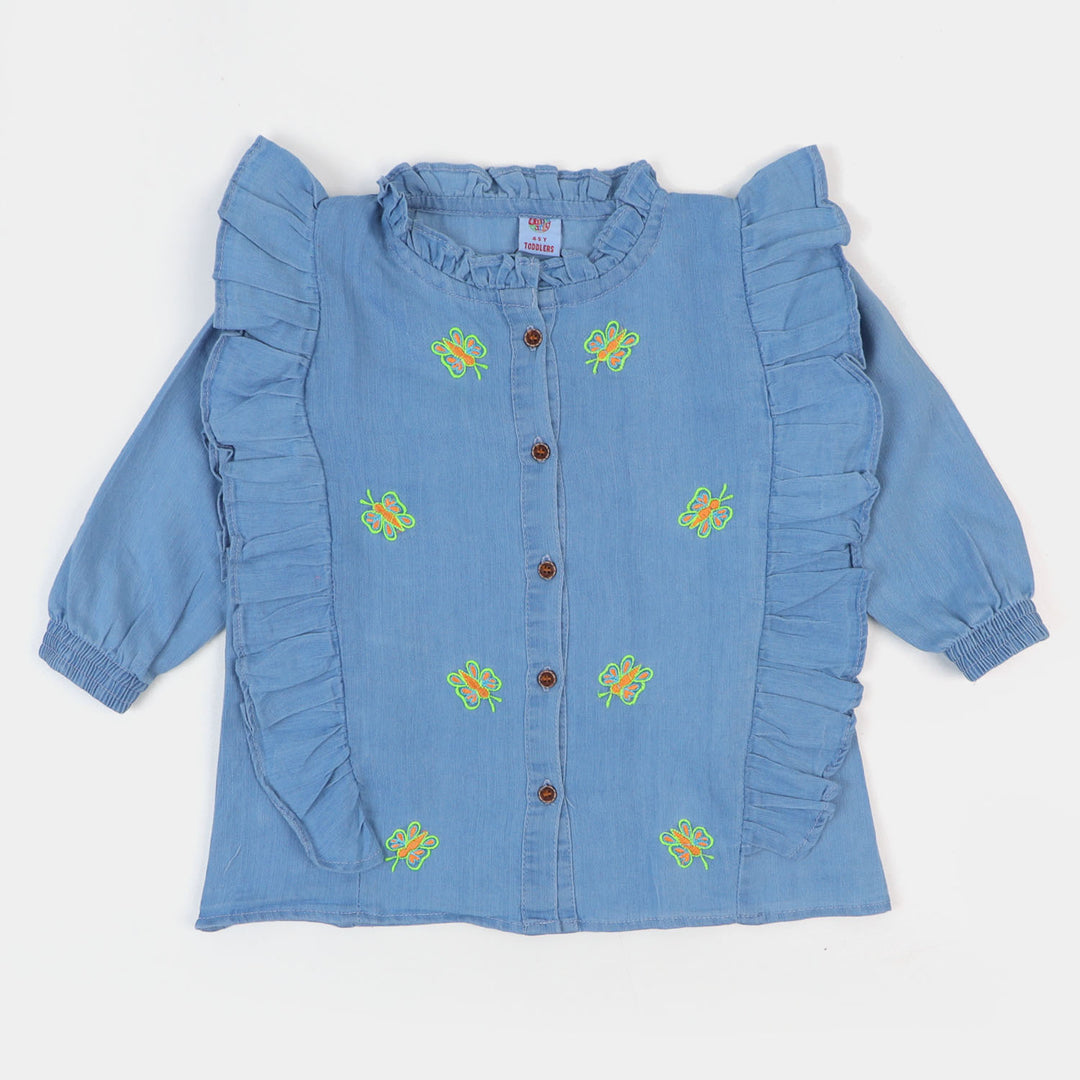 Girls Top Denim Emb - LIGHT BLUE