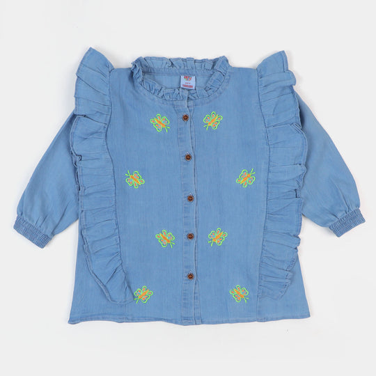 Girls Top Denim Emb - LIGHT BLUE