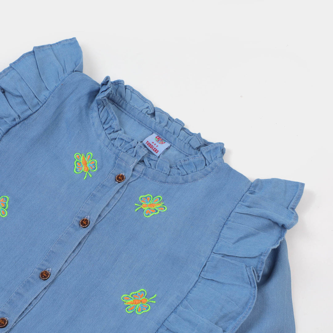 Girls Top Denim Emb - LIGHT BLUE