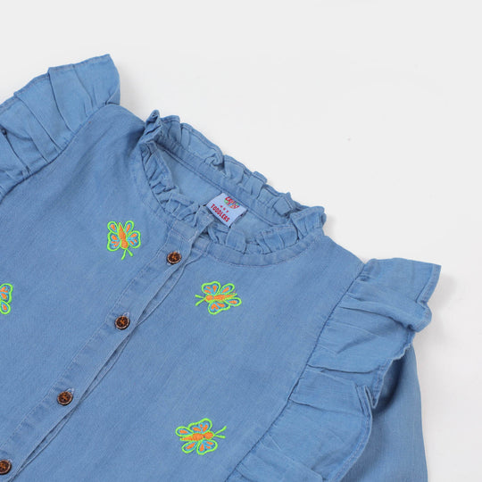 Girls Top Denim Emb - LIGHT BLUE