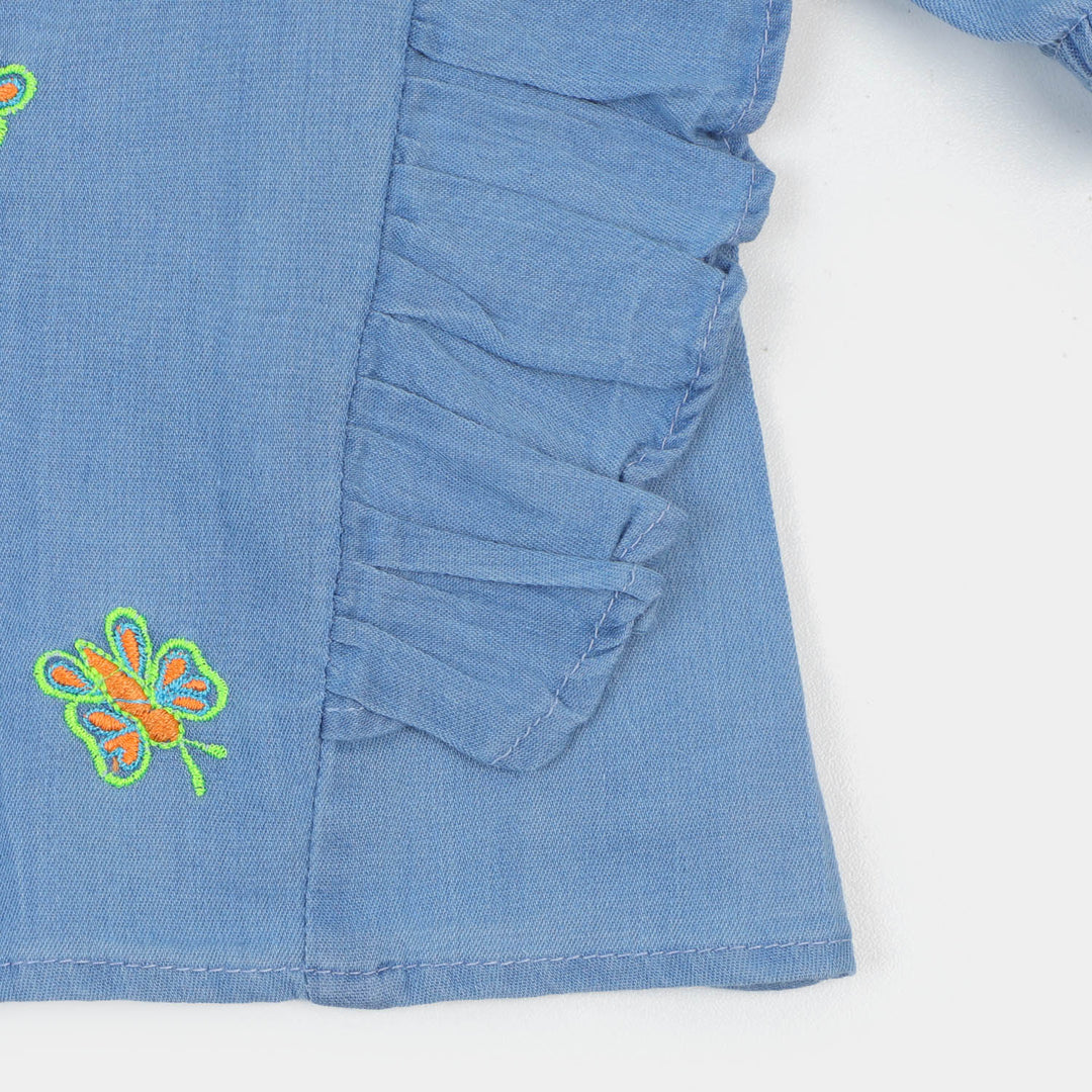 Girls Top Denim Emb - LIGHT BLUE