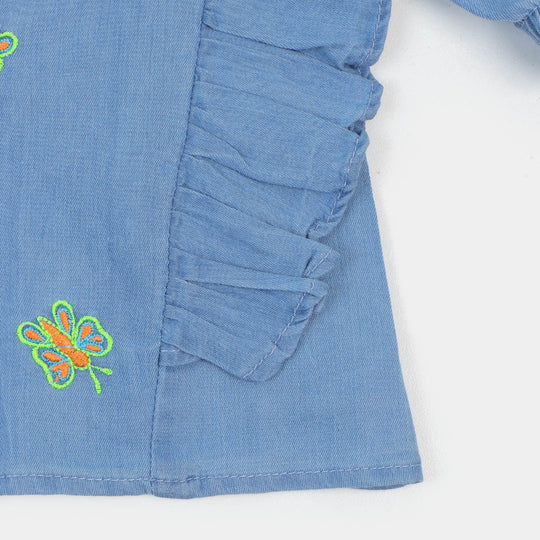 Girls Top Denim Emb - LIGHT BLUE