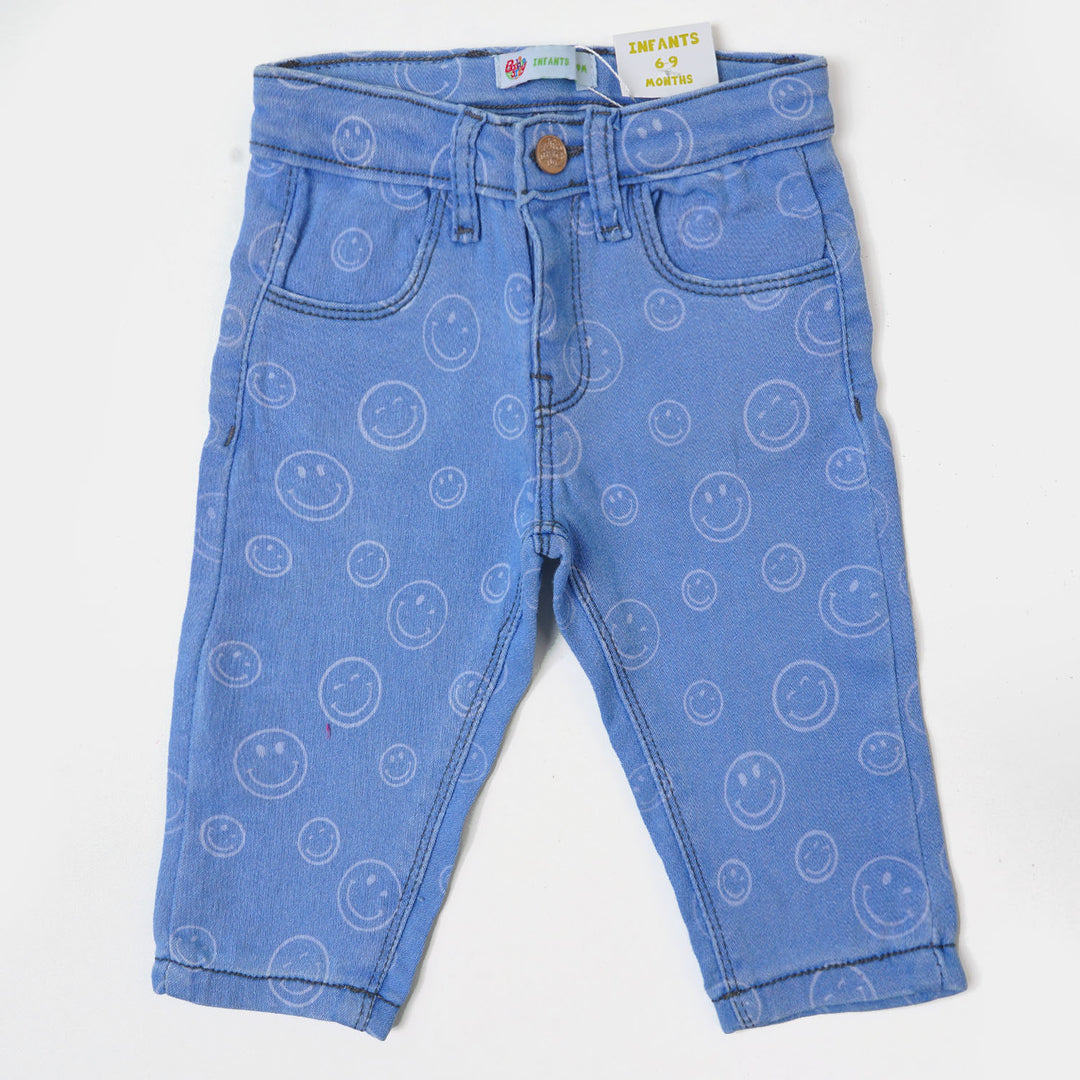 Infant Girls Pant Denim Smiling Face - Ice Blue