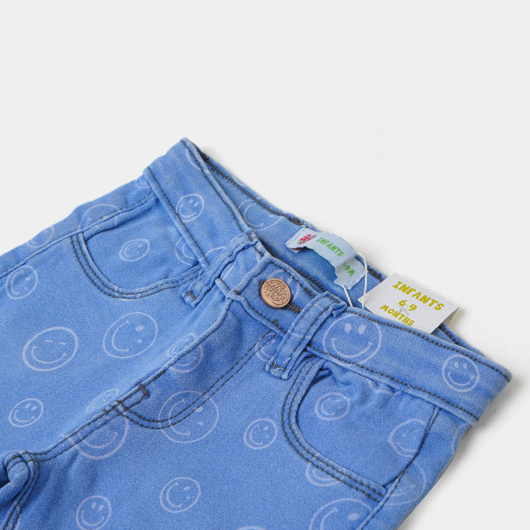 Infant Girls Pant Denim Smiling Face - Ice Blue