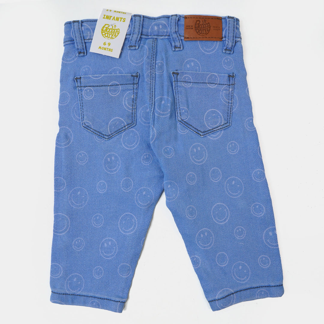 Infant Girls Pant Denim Smiling Face - Ice Blue