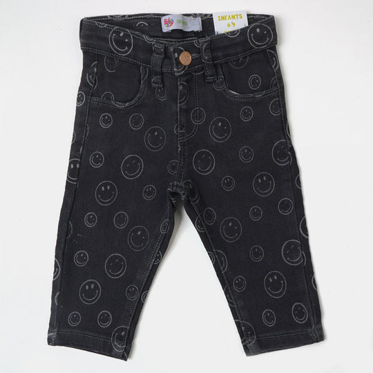 Infant Girls Pant Denim Smiling Face - Charcoal G