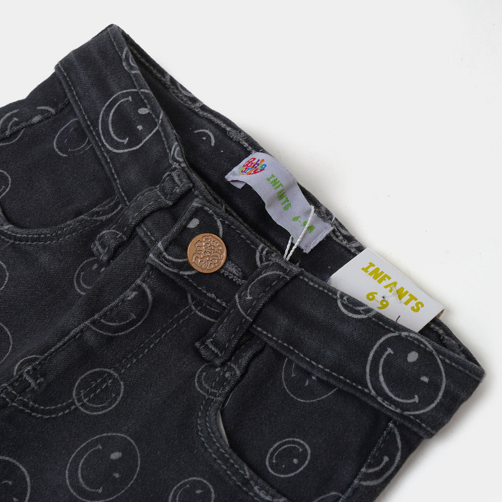 Infant Girls Pant Denim Smiling Face - Charcoal G