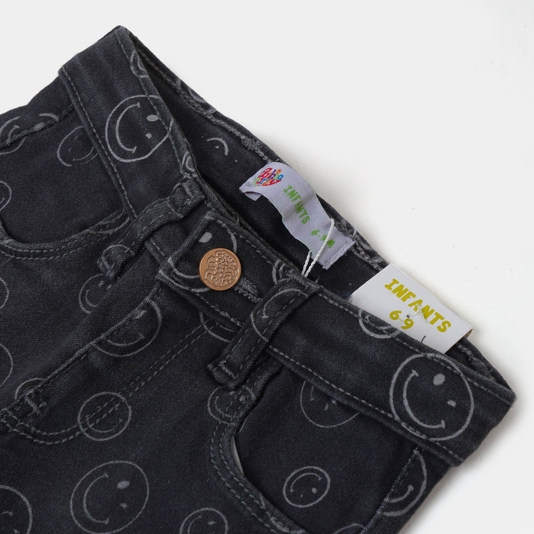 Infant Girls Pant Denim Smiling Face - Charcoal G