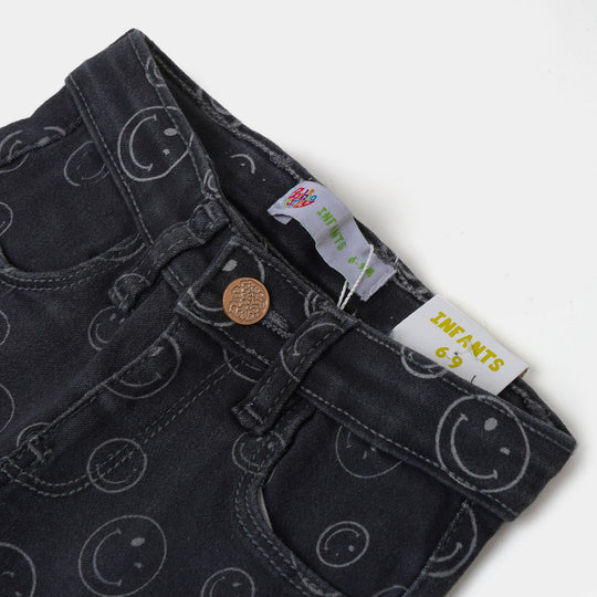 Infant Girls Pant Denim Smiling Face - Charcoal G