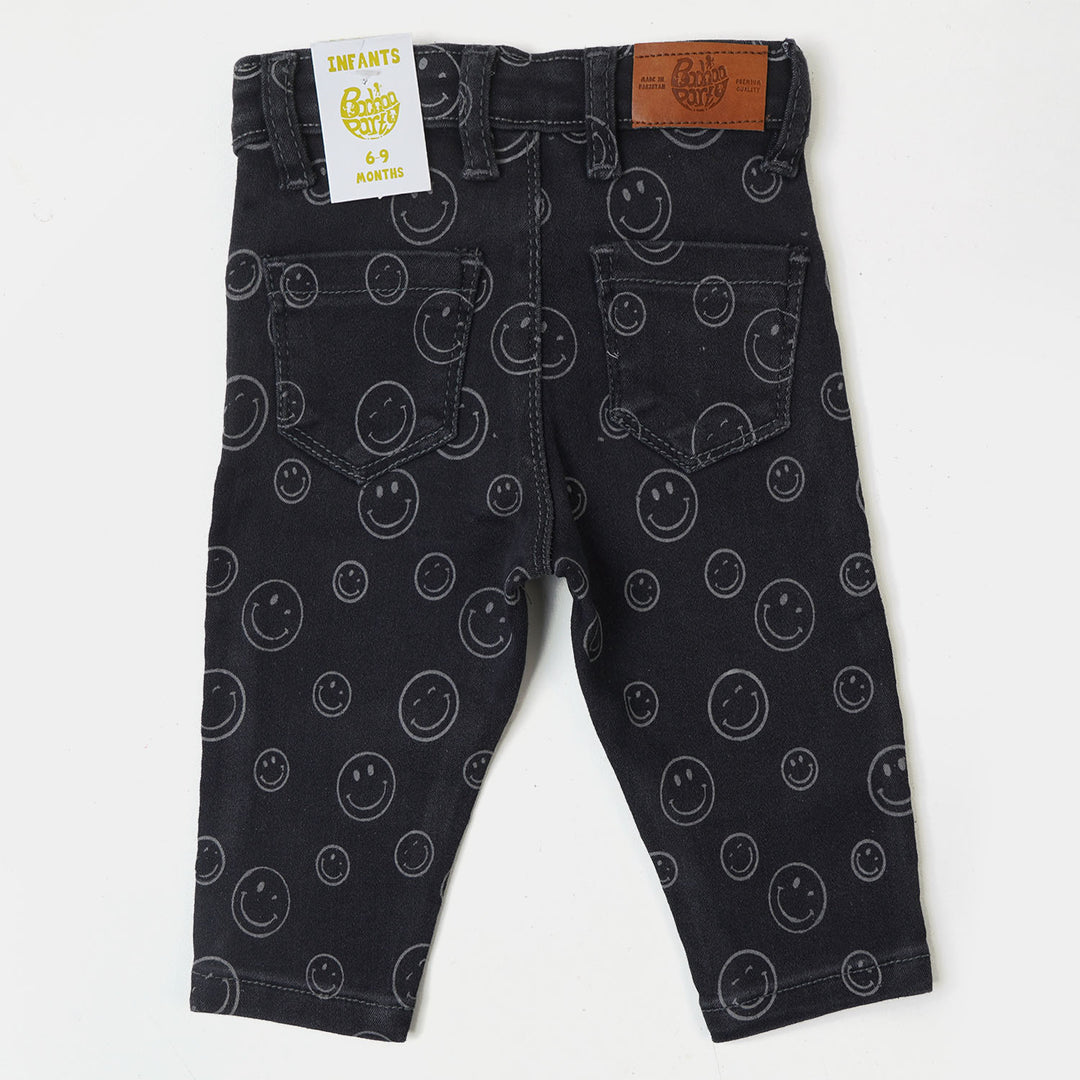 Infant Girls Pant Denim Smiling Face - Charcoal G