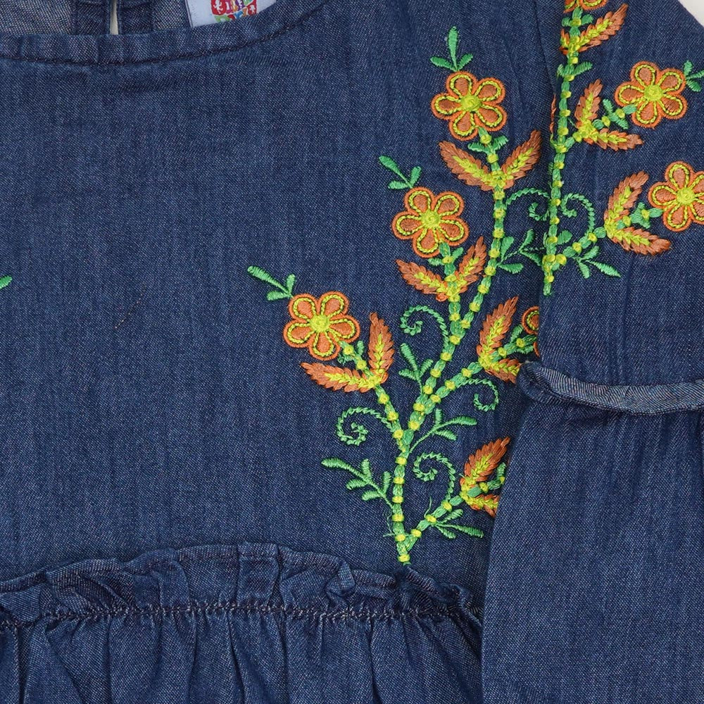 Girls Top Denim Embroidered - DARK BLUE