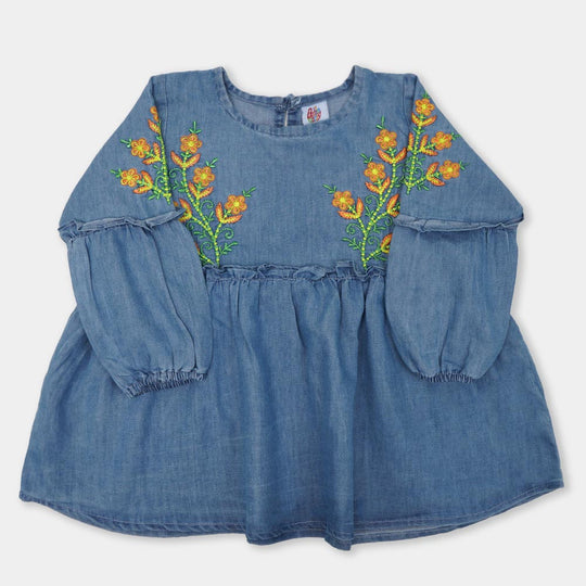 Girls Top Denim Embroidered - LIGHT BLUE