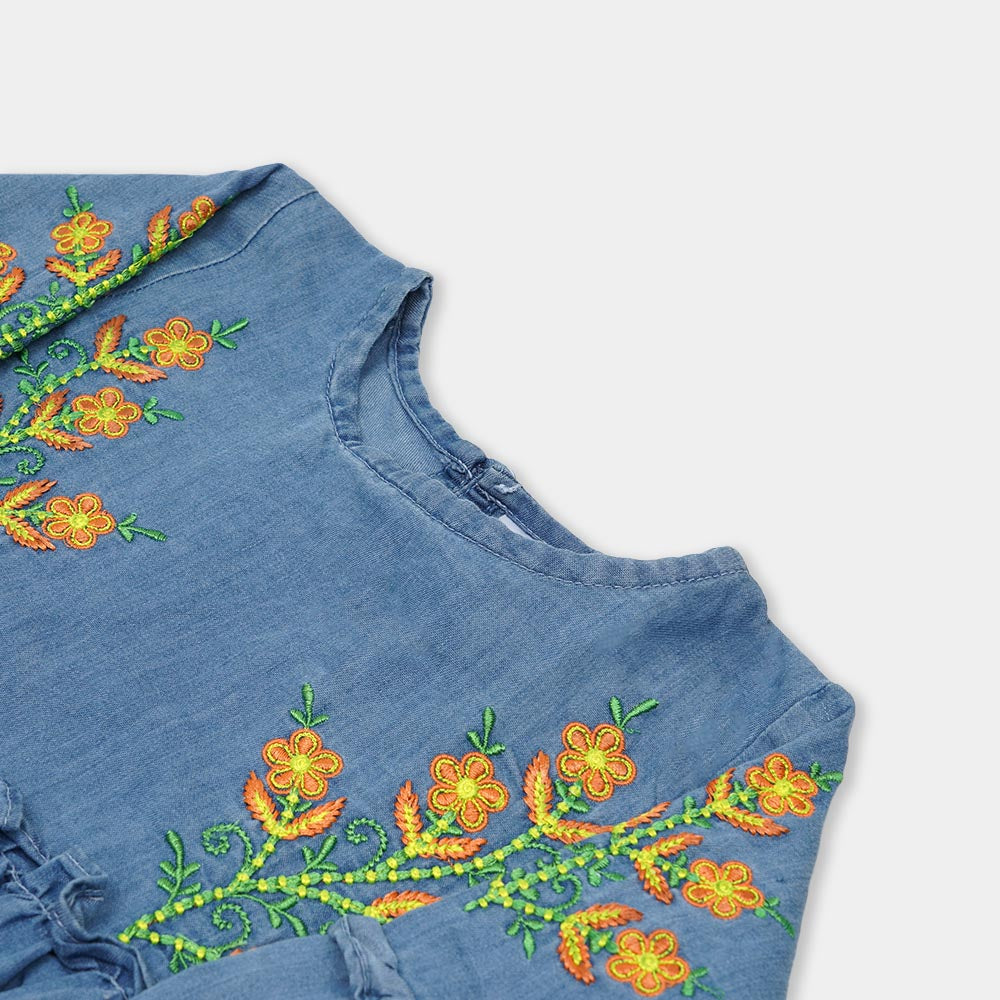 Girls Top Denim Embroidered - LIGHT BLUE