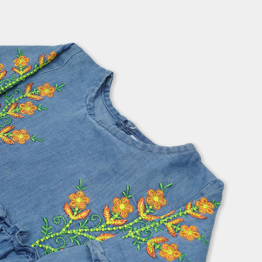 Girls Top Denim Embroidered - LIGHT BLUE
