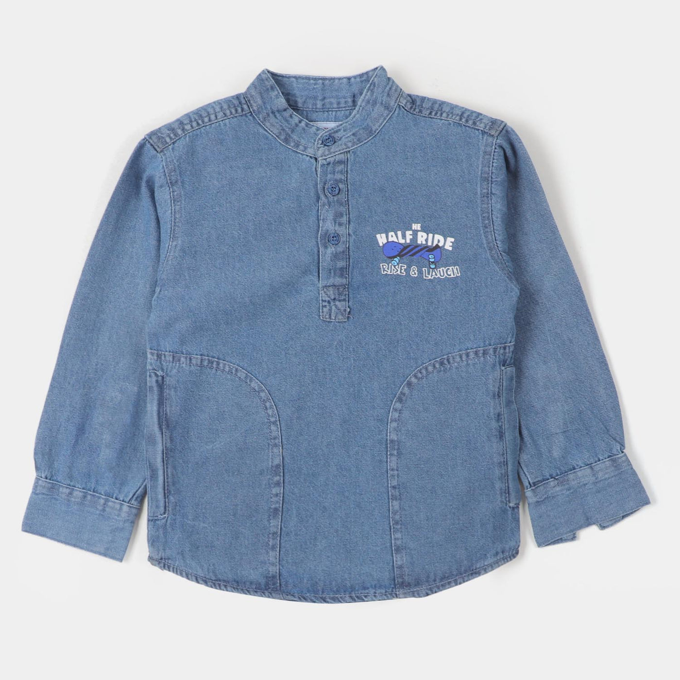 Boys Casual Shirt Denim Half Ride - Ice Blue