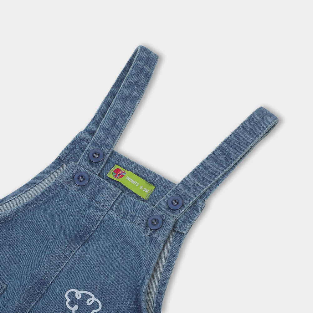 Infants Boys Denim Over All Happy Giraffe - LIGHT BLUE