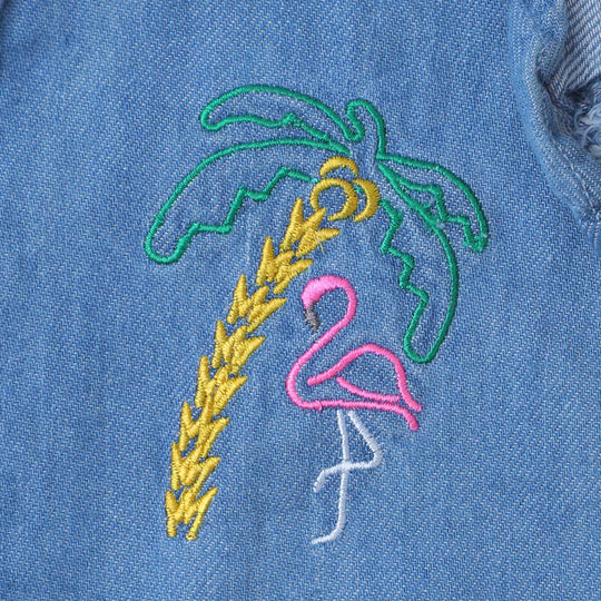 Infant Girls Denim Top EMB Flamingo Tree | Ice Blue