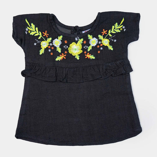 Infant Girls Denim Top EMB Flowers | BLACK