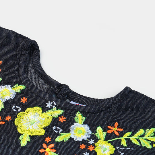 Infant Girls Denim Top EMB Flowers | BLACK