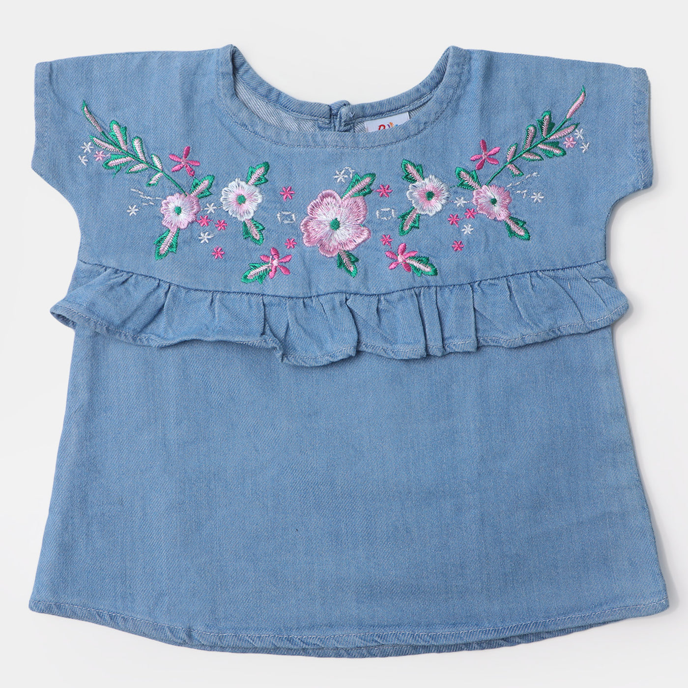 Infant Girls Denim Top EMB Flowers | Ice Blue