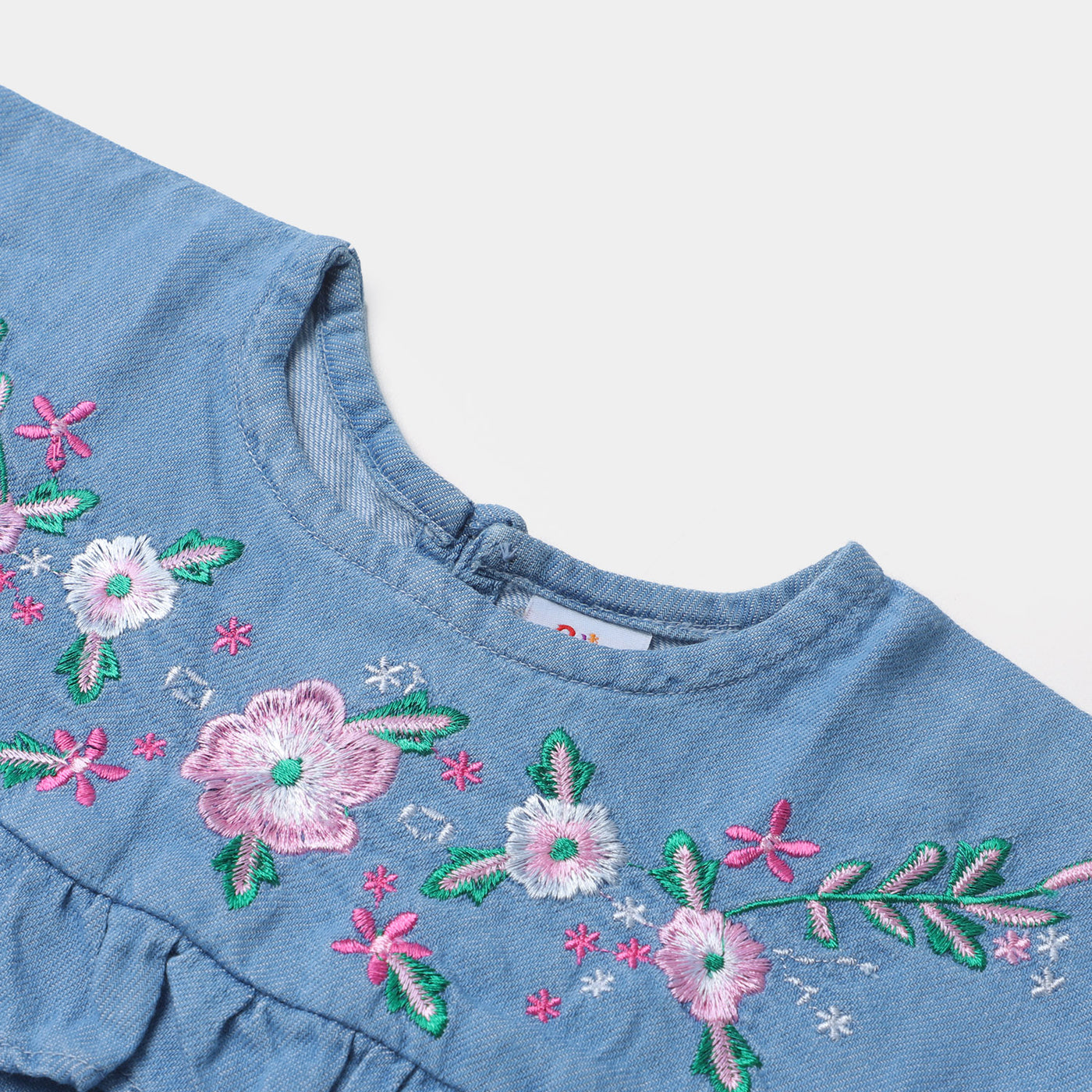 Infant Girls Denim Top EMB Flowers | Ice Blue