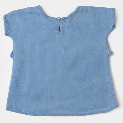 Infant Girls Denim Top EMB Flowers | Ice Blue